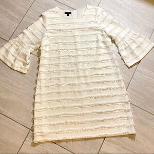 ALFANI IVORY TIERED FRINGE BELL SLEEVE SHIFT DRESS 14 NEW